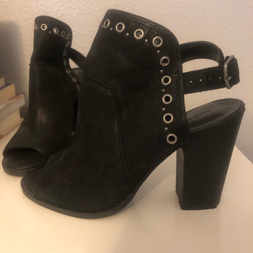 Lucky brand open toe heeled booties